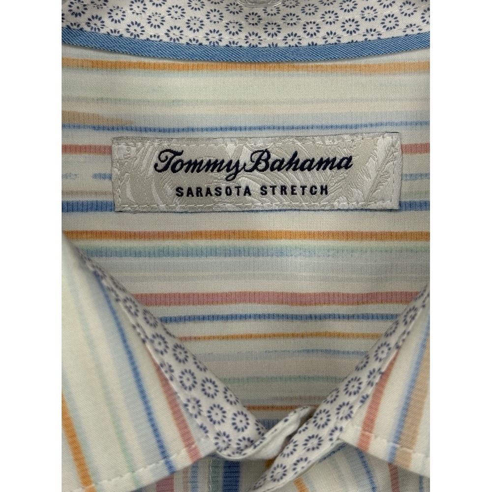 Tommy Bahama Sarasota Stretch Mens Large Blue White Pink Long Sleeve Button Up - Picture 3 of 8
